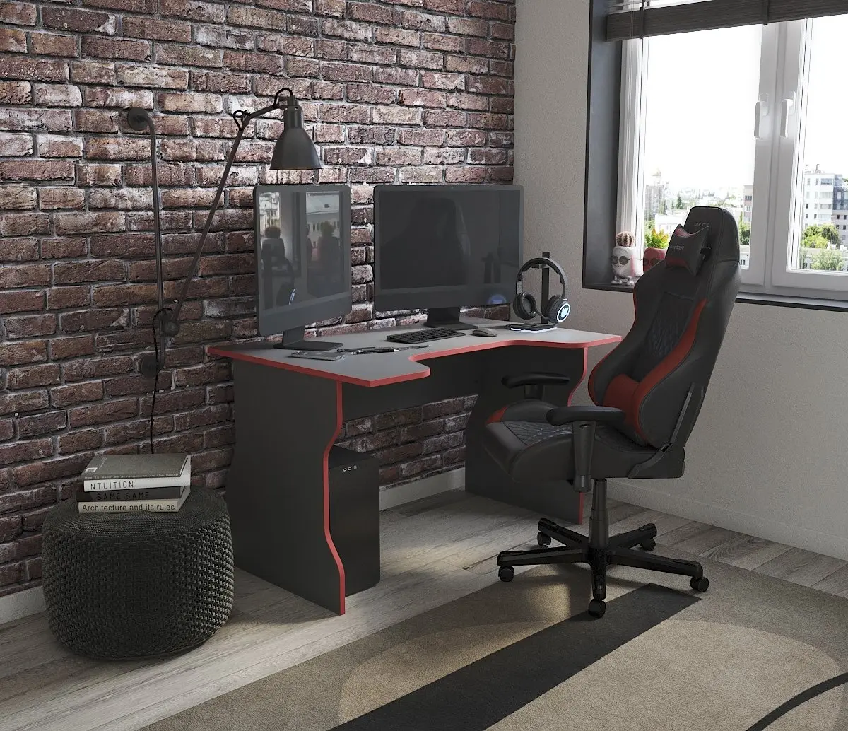 Cтол компьютерный ВАРДИГ K1 120x75 антрацит/красный (GL)