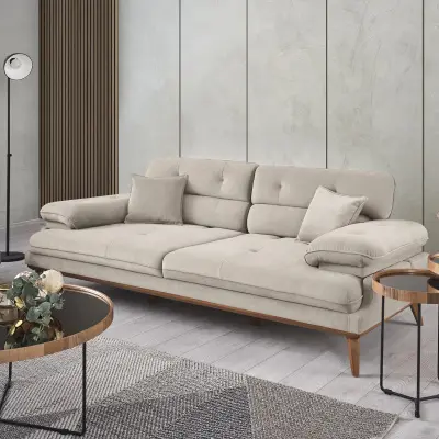 Диван прямой Bella Beige 020, белый велюр (Турция)