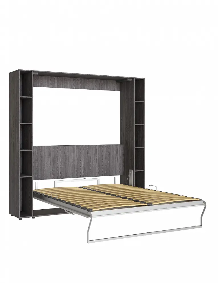 Встроенная кровать-трансформер с диваном черный ясень / перламутр | Интернет магазин Масса Мебель