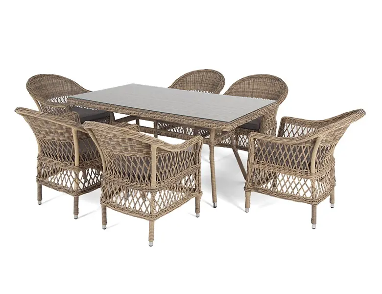 "Амароне" обеденная группа из искусственного ротанга на 6 персоны, цвет соломенный (sis) | Интернет магазин Масса Мебель