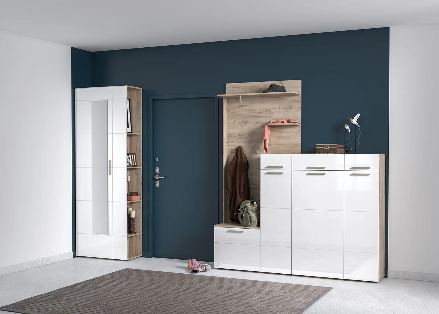 Комплект мебели в прихожую Лайн №1  Дуб серый крафт/белый глянец (Mob)