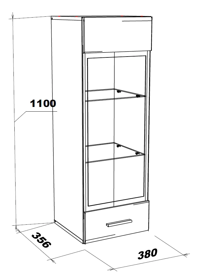 Шкаф-витрина навесной GLOSS Белый/Белый глянец (NK) | Интернет магазин Масса Мебель