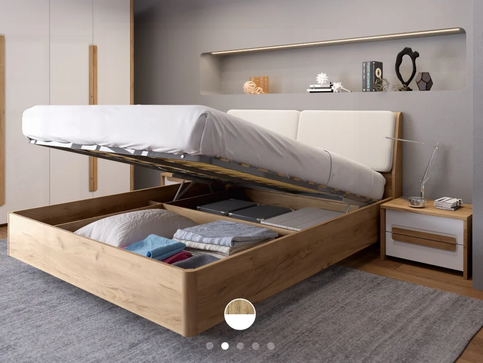 Модульная спальня Соренто композиция 2 дуб краф золотой/сатин белый (EM) | Интернет магазин Масса Мебель