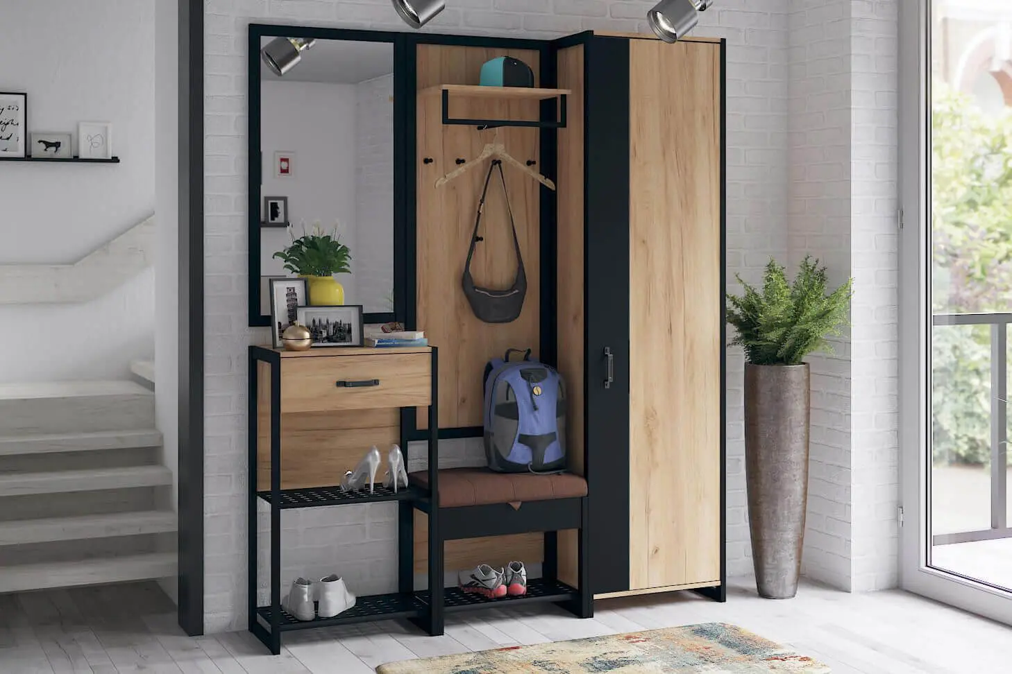 Вешалка Техно (Дуб Золотой/Чёрный) ЛД