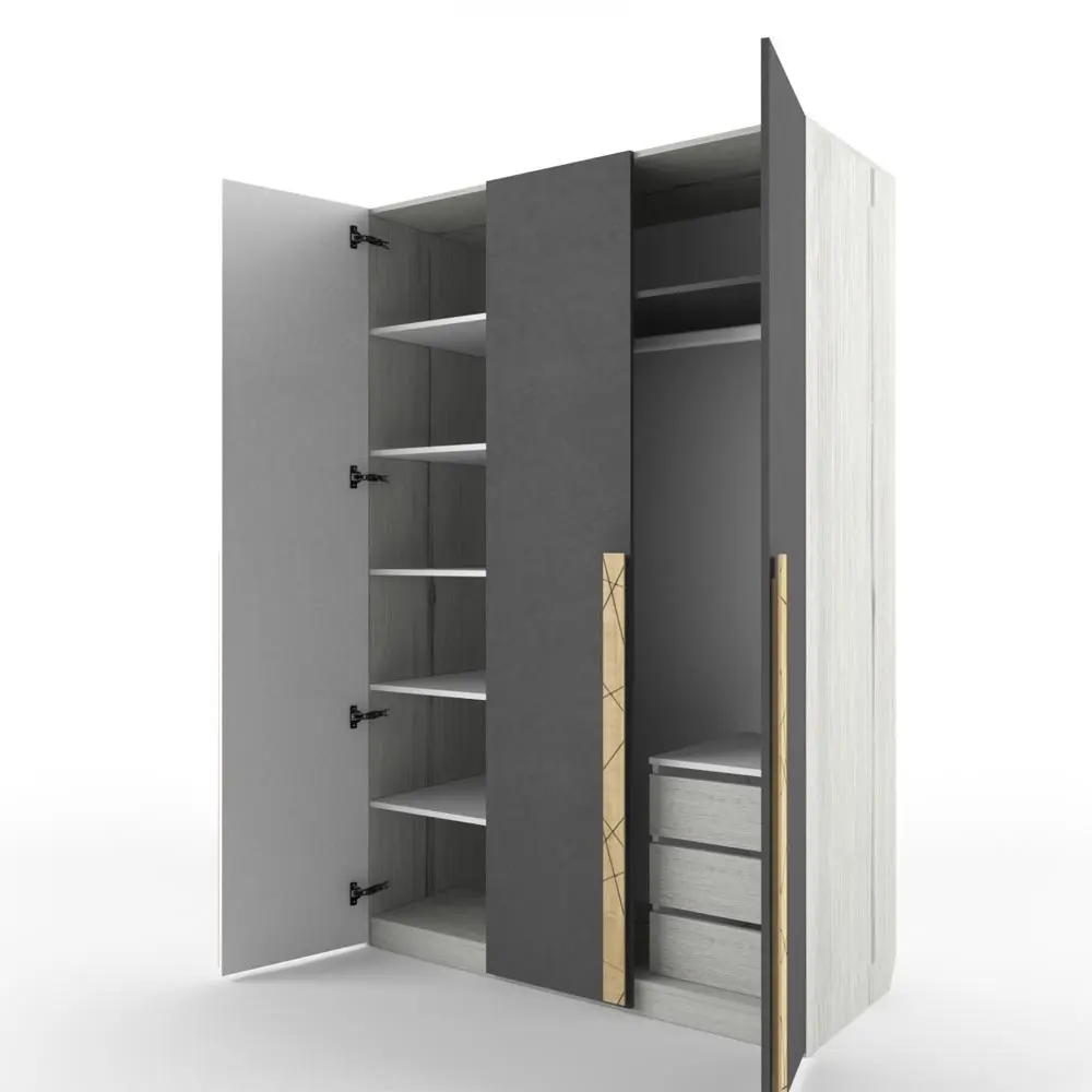 Шкаф трехстворчатый НьюТон Грэй темно серый лофт (POP)