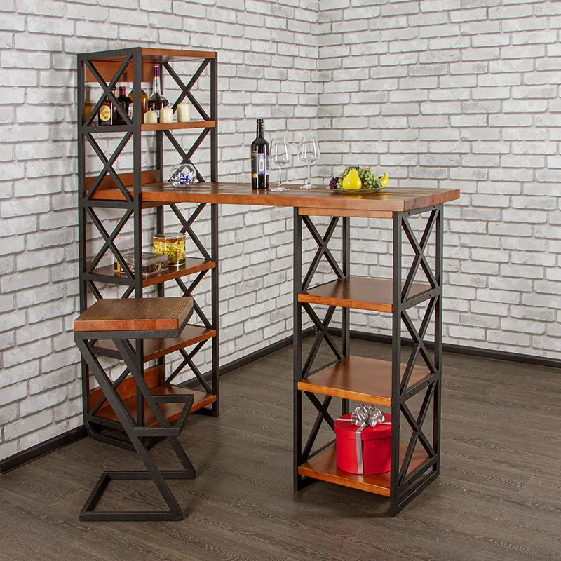 Стойка барная MAXIMUM орех средний с брашированием столешницы (ARG) | Интернет магазин Масса Мебель