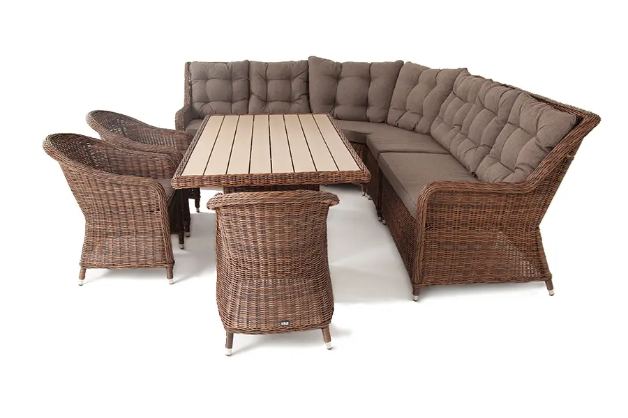 "Бергамо" обеденная группа угловая из искусственного ротанга, цвет коричневый (sis) | Интернет магазин Масса Мебель