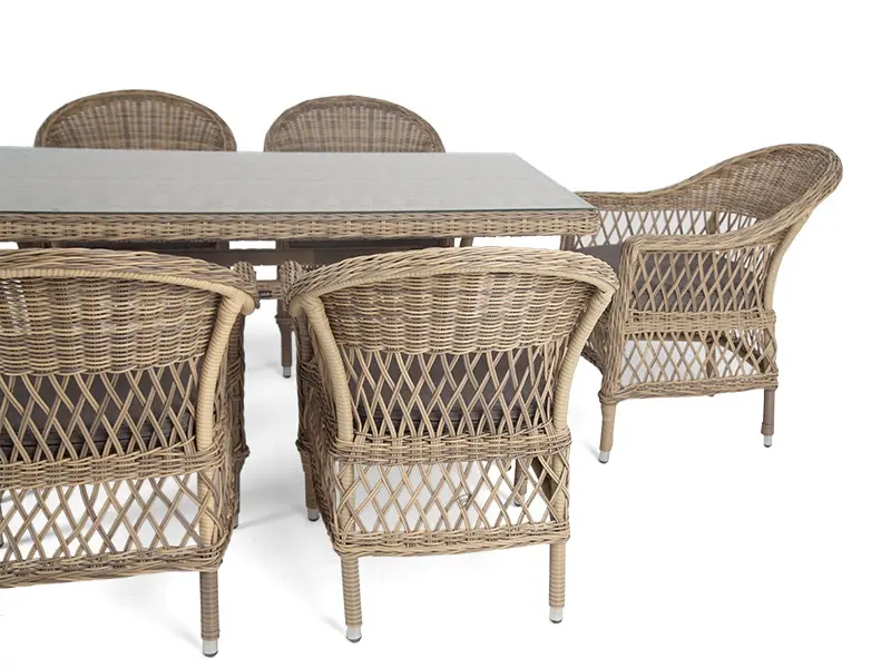 "Амароне" обеденная группа из искусственного ротанга на 6 персоны, цвет соломенный (sis) | Интернет магазин Масса Мебель
