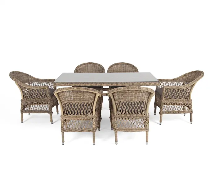 "Амароне" обеденная группа из искусственного ротанга на 6 персоны, цвет соломенный (sis) | Интернет магазин Масса Мебель