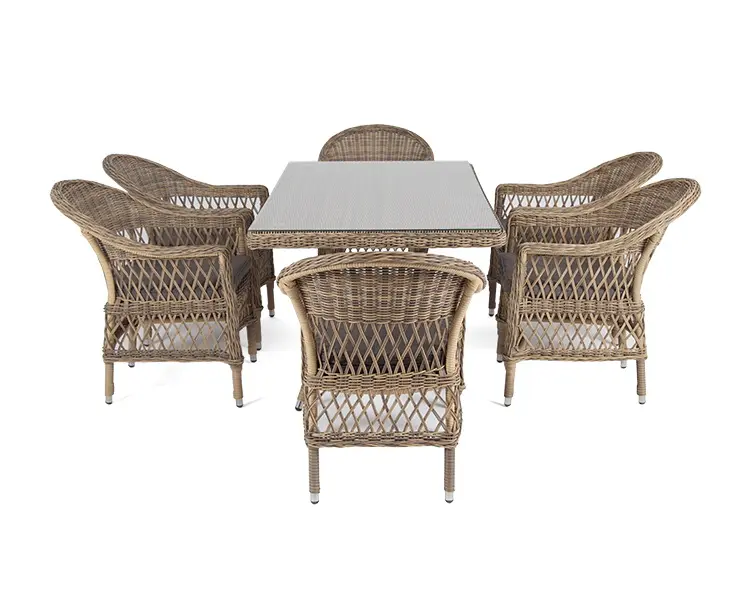 "Амароне" обеденная группа из искусственного ротанга на 6 персоны, цвет соломенный (sis) | Интернет магазин Масса Мебель