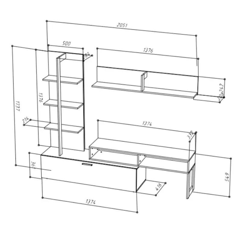 Комплект мебели в гостиную JUNO Дуб Артизан/Черный (NK) | Интернет магазин Масса Мебель