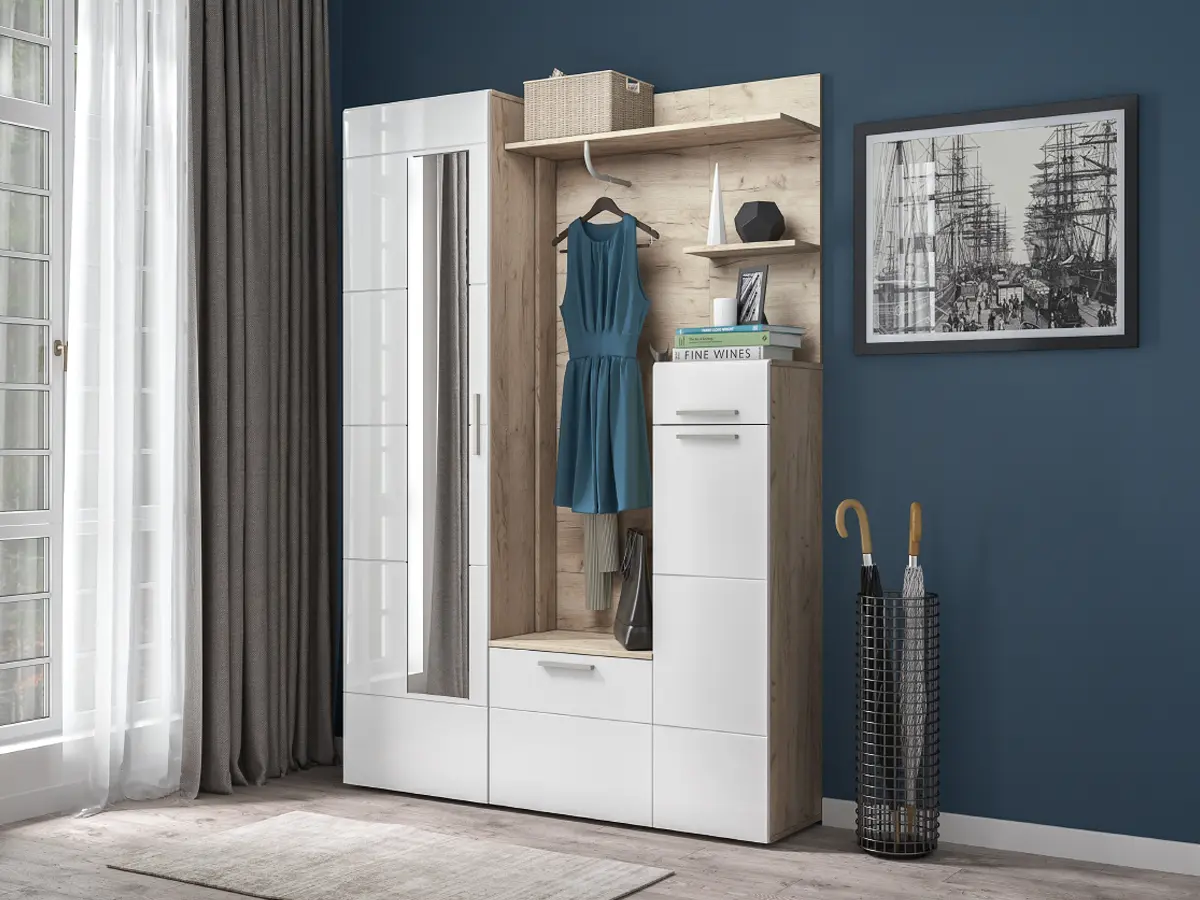 Комплект мебели в прихожую Лайн №1  Дуб серый крафт/белый глянец (Mob)