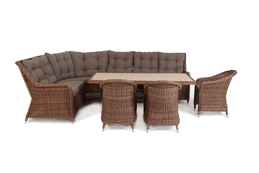 "Бергамо" обеденная группа угловая из искусственного ротанга, цвет коричневый (sis) | Интернет магазин Масса Мебель