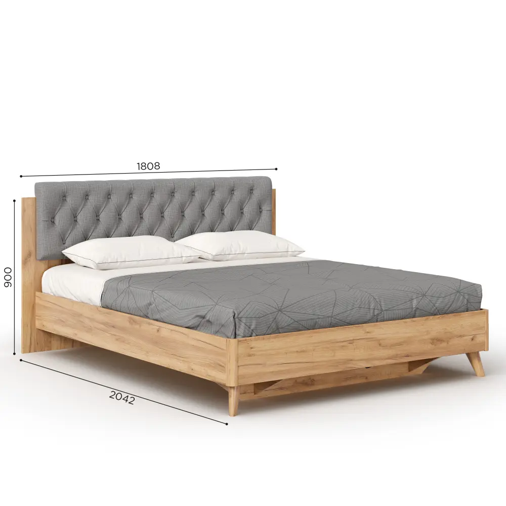 Кровать двуспальная 160х200 Марта-2 с мягким изголовьем (каретная стежка Capri/Серый) ЛД | Интернет магазин Масса Мебель