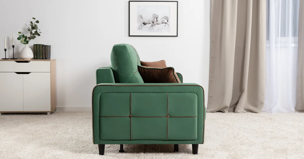 Диван прямой Черри-288 еврокнижка, зеленый велюр (NG)