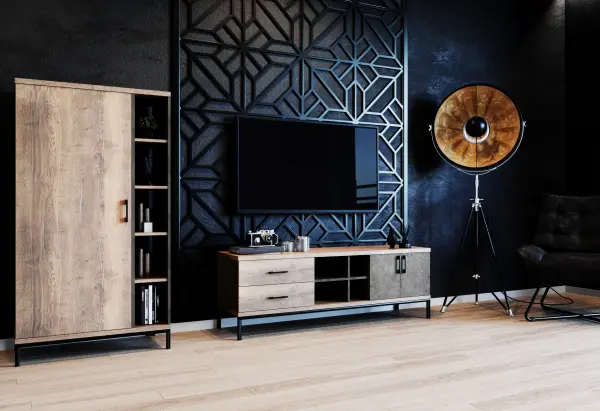 Шкаф Loft 3 Бетон Чикаго/Дуб Галифакс Олово (ANT) | Интернет магазин Масса Мебель