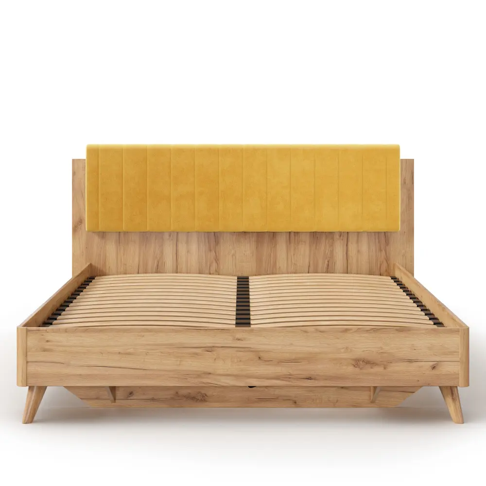 Кровать двуспальная Марта-2 160х200 (вертикальная стежка Phuket горчичный) ЛД | Интернет магазин Масса Мебель