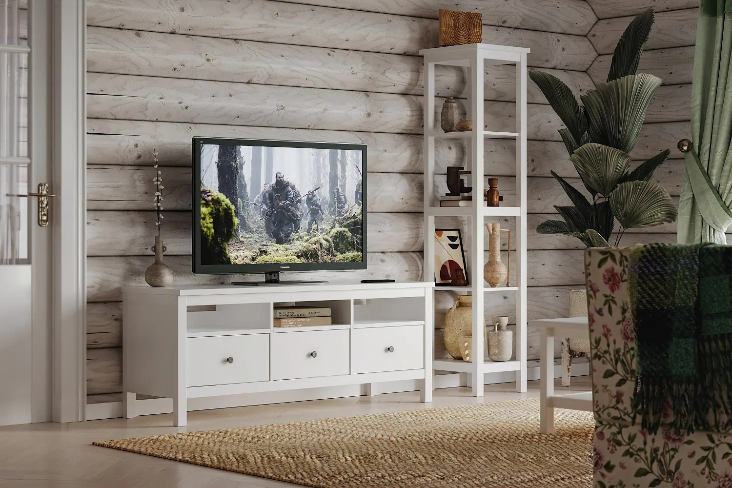 Тумба ТВ Кантри 03 белый (GL) снято