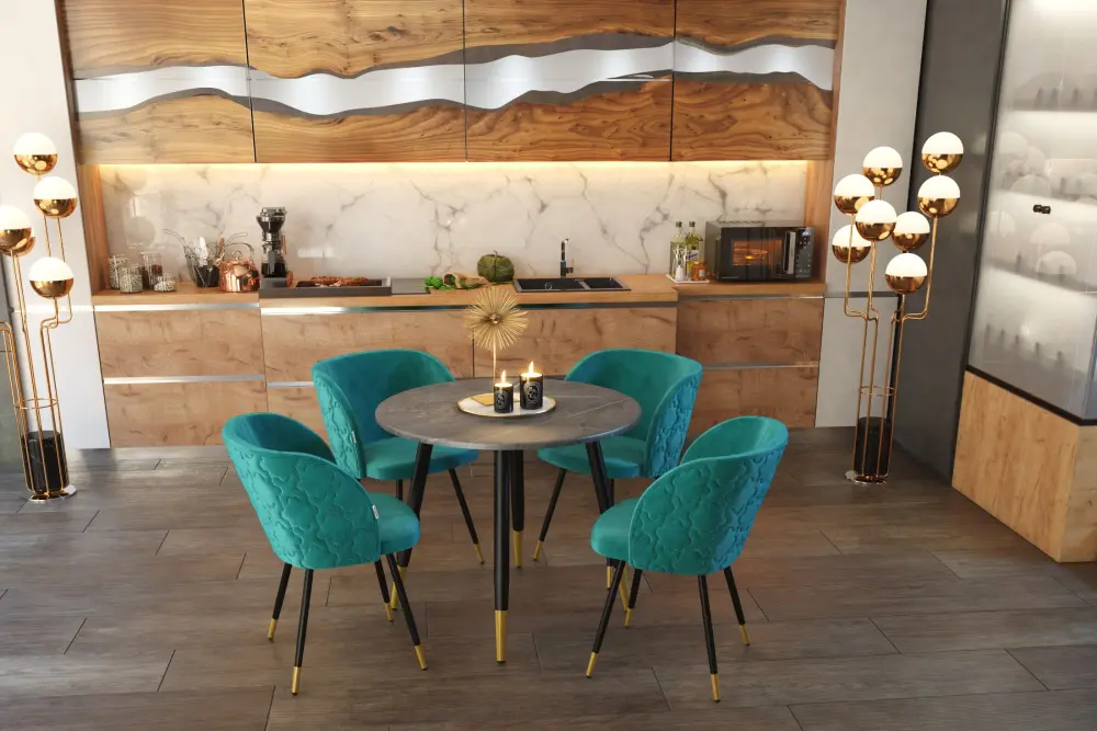 Стол обеденный круглый SHT-TU14/TT 90 МДФ черный муар / золото / каменный уголь (SHF) | Интернет магазин Масса Мебель