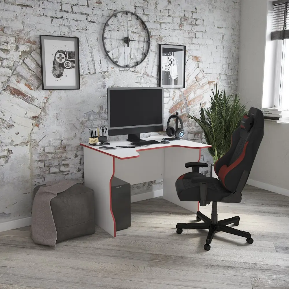 Cтол компьютерный ВАРДИГ K2 100x75 белый/красный (GL) - интернет магазин Масса Мебель