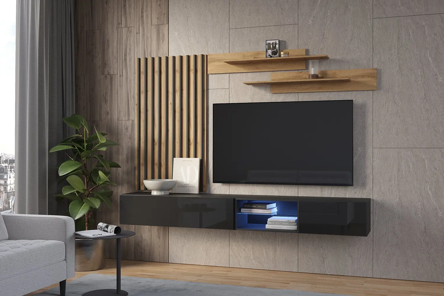 Тумба ТВ навесная Point Т-33 Черный глянец (NK)