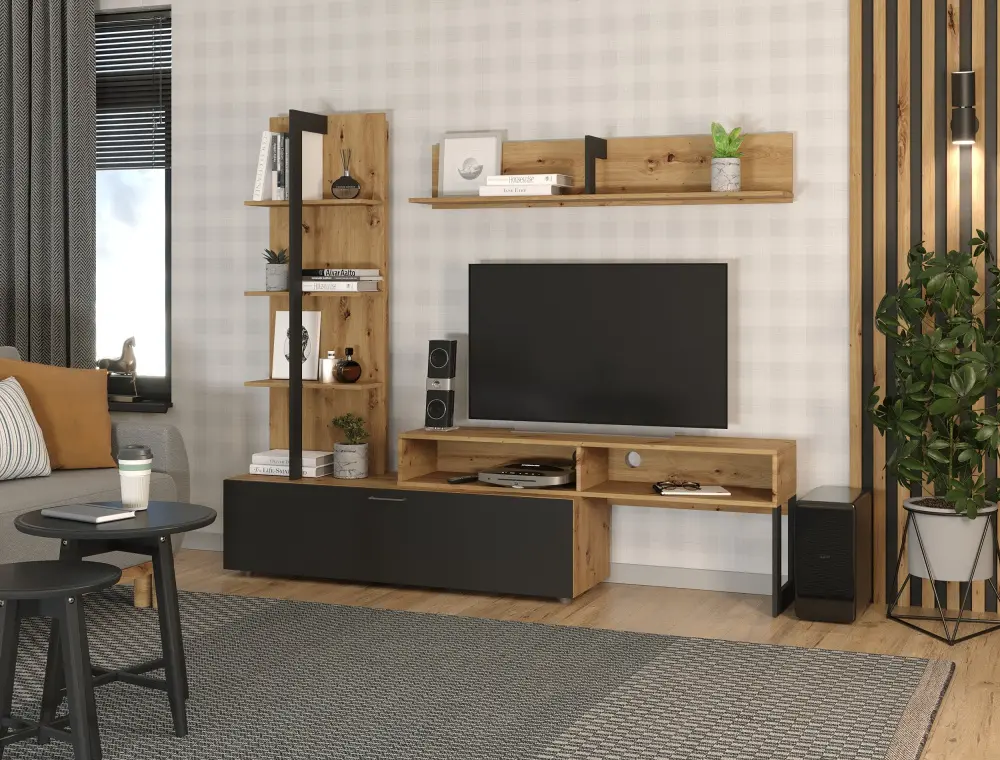 Комплект мебели в гостиную JUNO Дуб Артизан/Черный (NK) | Интернет магазин Масса Мебель