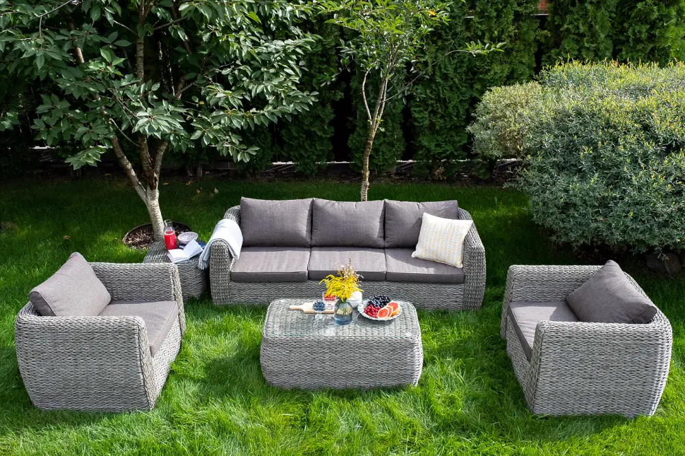 "Кальяри" журнальный столик из искусственного ротанга (гиацинт), цвет серый (sis) | Интернет магазин Масса Мебель