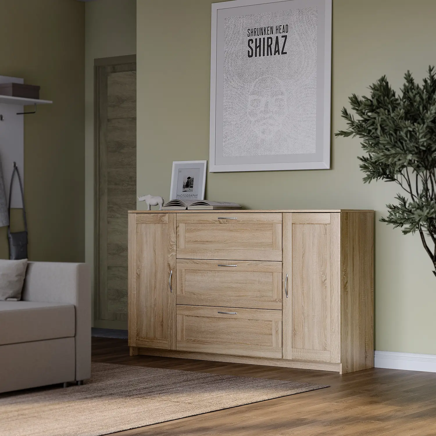 Тумба Сириус 2 двери и 3 ящика 156х95 дуб сонома (GL)