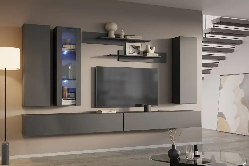 Шкаф навесной со стеклом Point Т-21 Серый Графит (NK) | Интернет магазин Масса Мебель