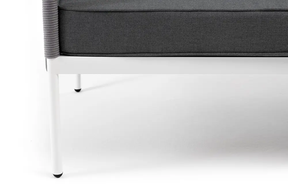 "Канны" диван 3-местный плетеный из роупа, каркас алюминий белый шагрень, роуп светло-серый круглый, ткань серая (sis) - интернет магазин Масса Мебель