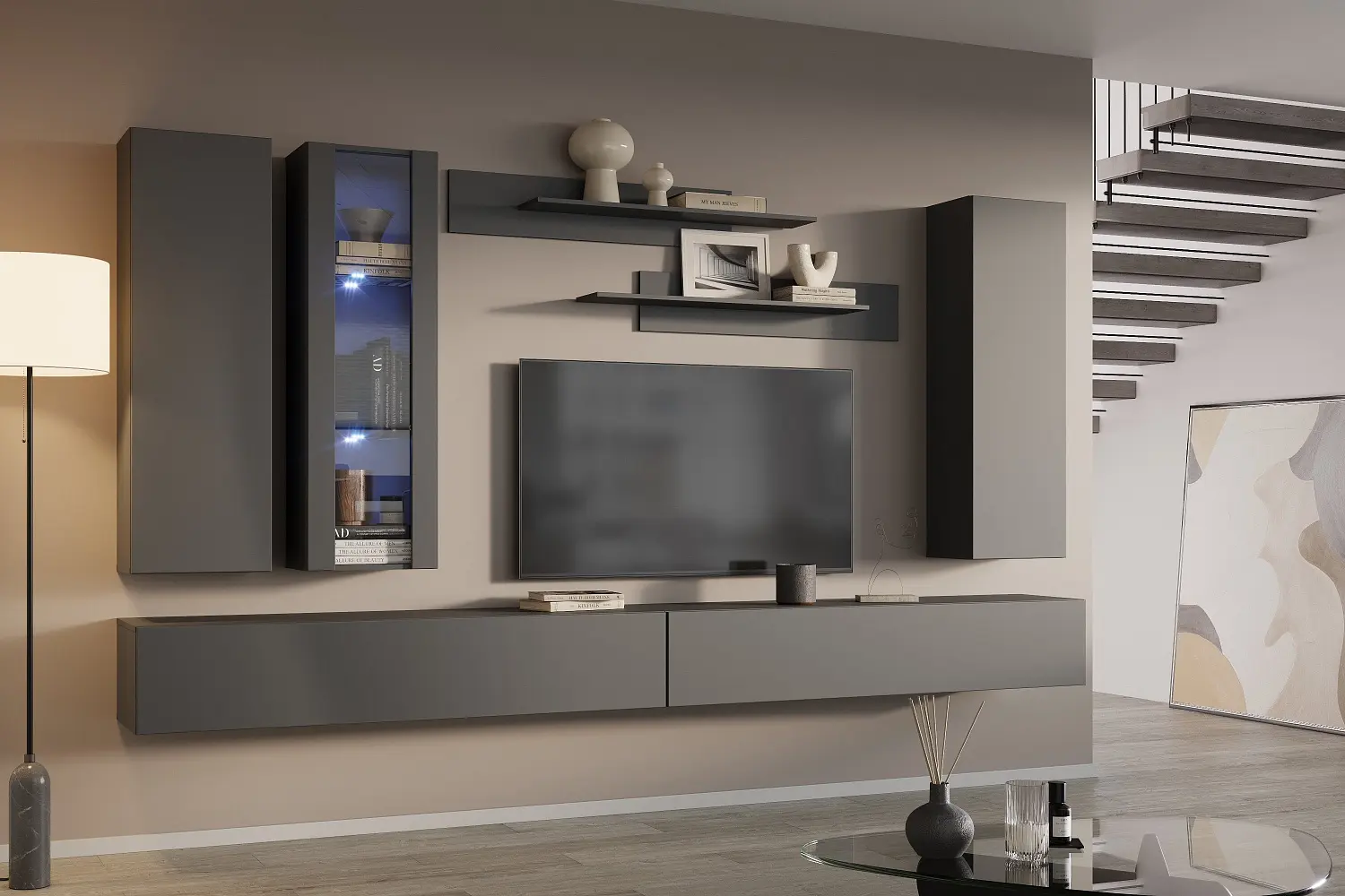 Шкаф навесной со стеклом Point Т-21 Серый Графит (NK)