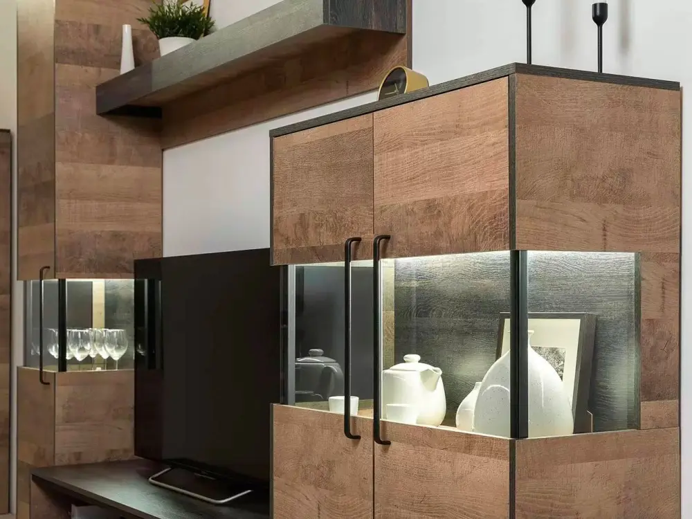 Комод с витриной Трувор 13.306 Дуб Гранж Песочный (Mob) | Интернет магазин Масса Мебель