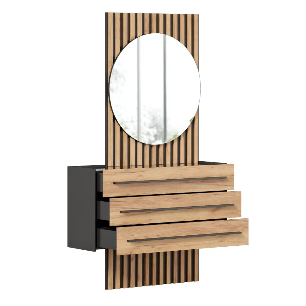 Тумба с зеркалом левая Неаполь (Черный/Дуб Золотой) ЛД | Интернет магазин Масса Мебель