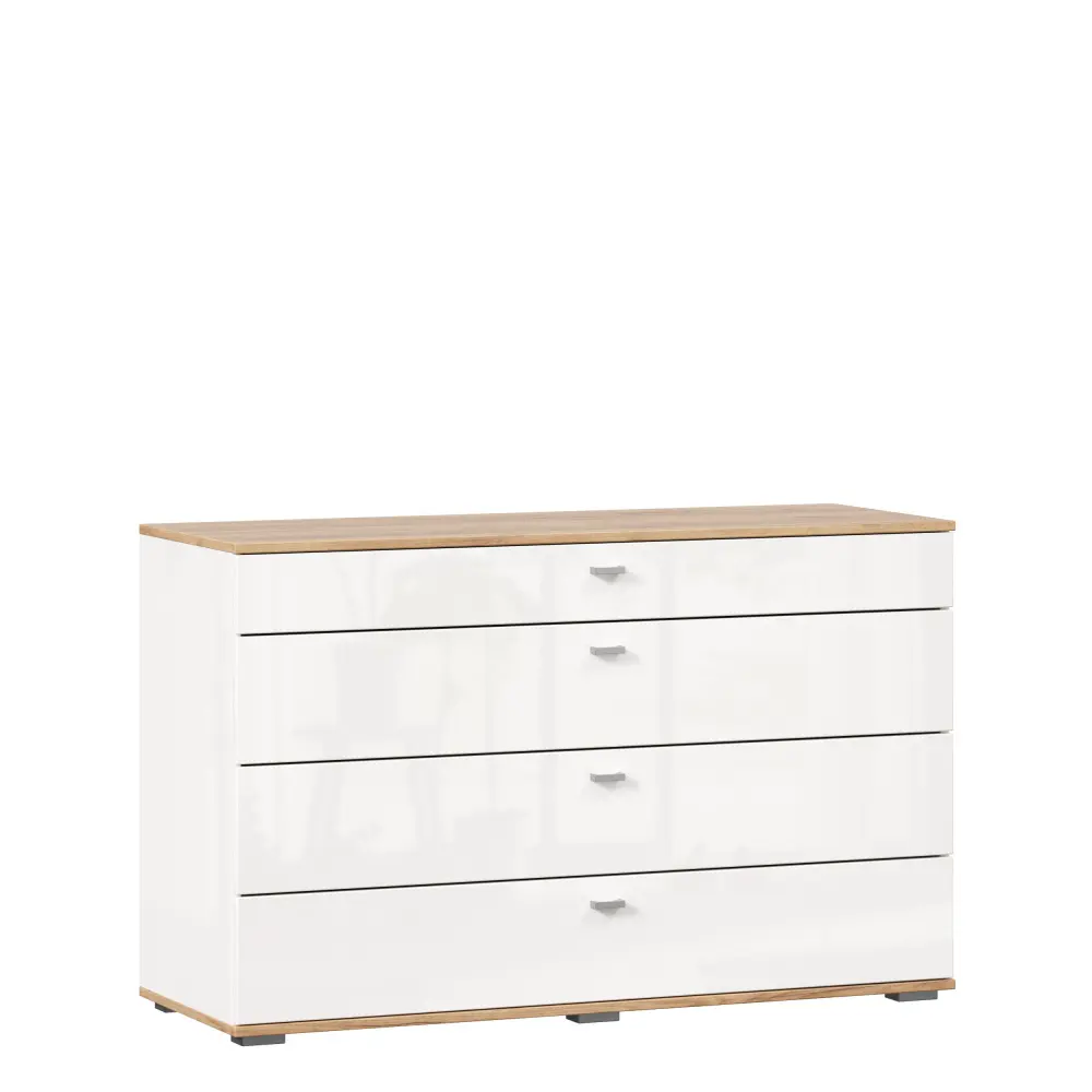 Комод Фиджи 1200 с 4 ящиками (Дуб Золотой/Белый) ЛД - интернет магазин Масса Мебель