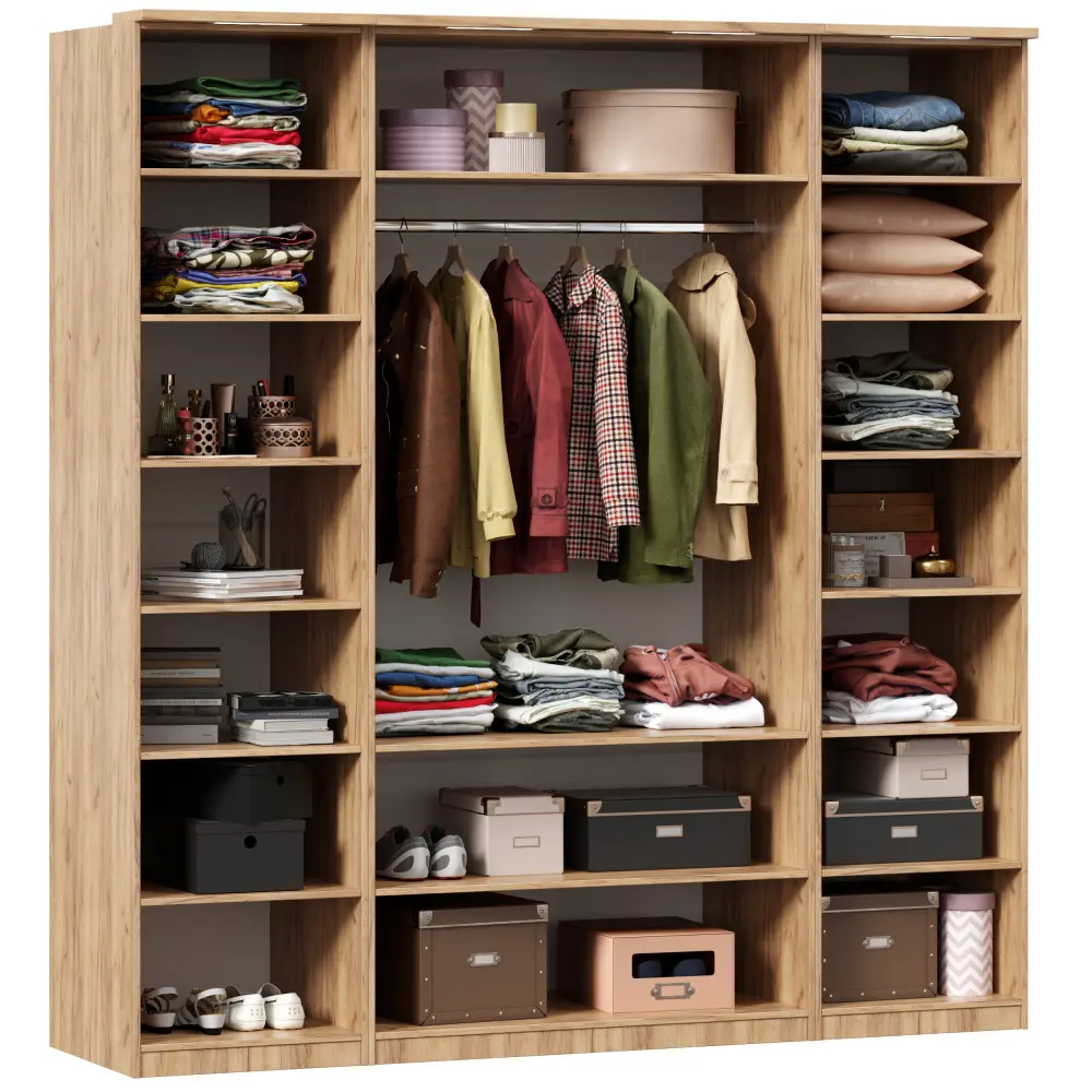 Шкаф распашной четырехстворчатый с декор. накладками Фиджи (Дуб Золотой/Белый) ЛД | Интернет магазин Масса Мебель