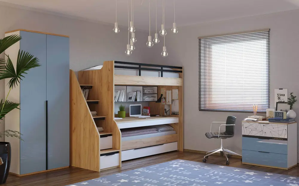 Кровать выкатная для кровати-чердака Урбан  (Дуб Золотой/Белый) ЛД | Интернет магазин Масса Мебель