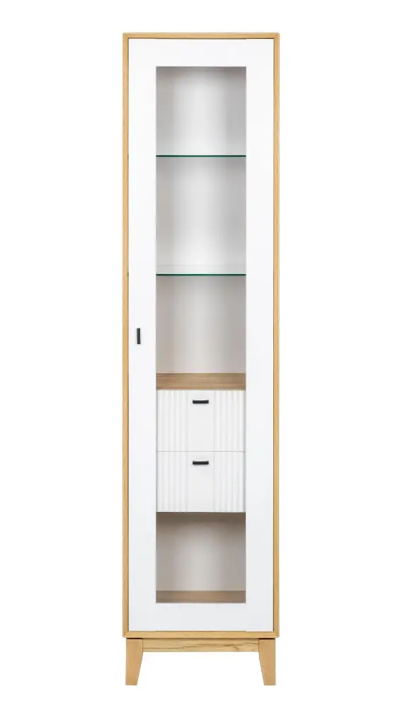 Шкаф-витрина одностворчатый Бари (Дуб Золотой/Белый) ЛД - интернет магазин Масса Мебель