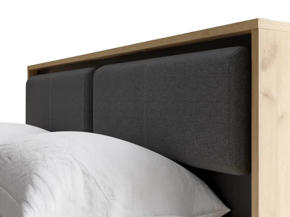 Кровать двуспальная 160х200 с подъемным механизмом коллекция "Бруклин" (Дуб Краф золотой/Антрацит) EM - интернет магазин Масса Мебель