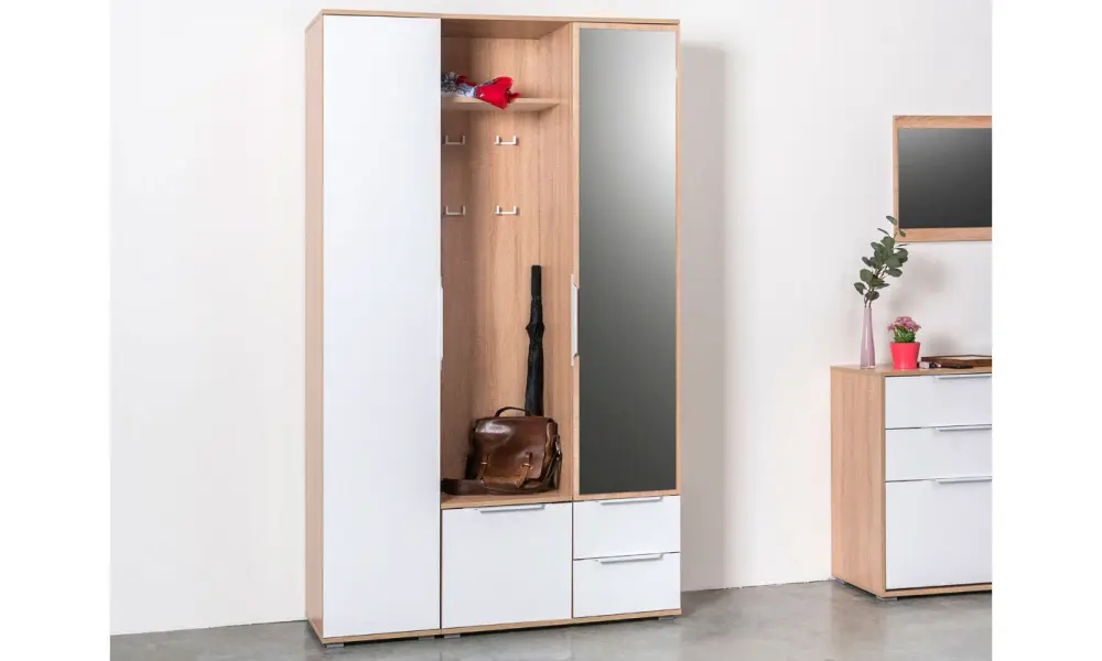 Шкаф -Прихожая комбинированный Куба 10.14 Дуб Сонома/белый премиум (Mob) | Интернет магазин Масса Мебель