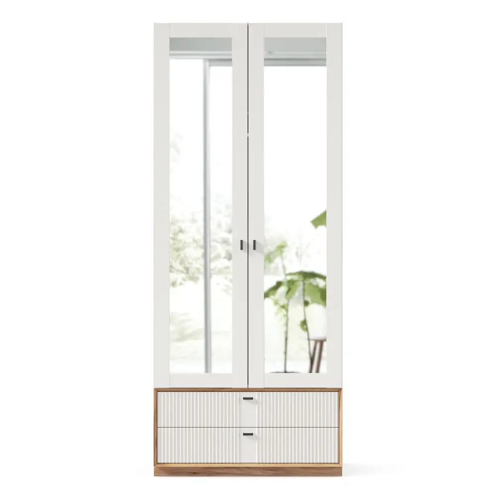 Шкаф двухстворчатый с зеркалом Бари (Дуб Золотой/Белый) ЛД | Интернет магазин Масса Мебель