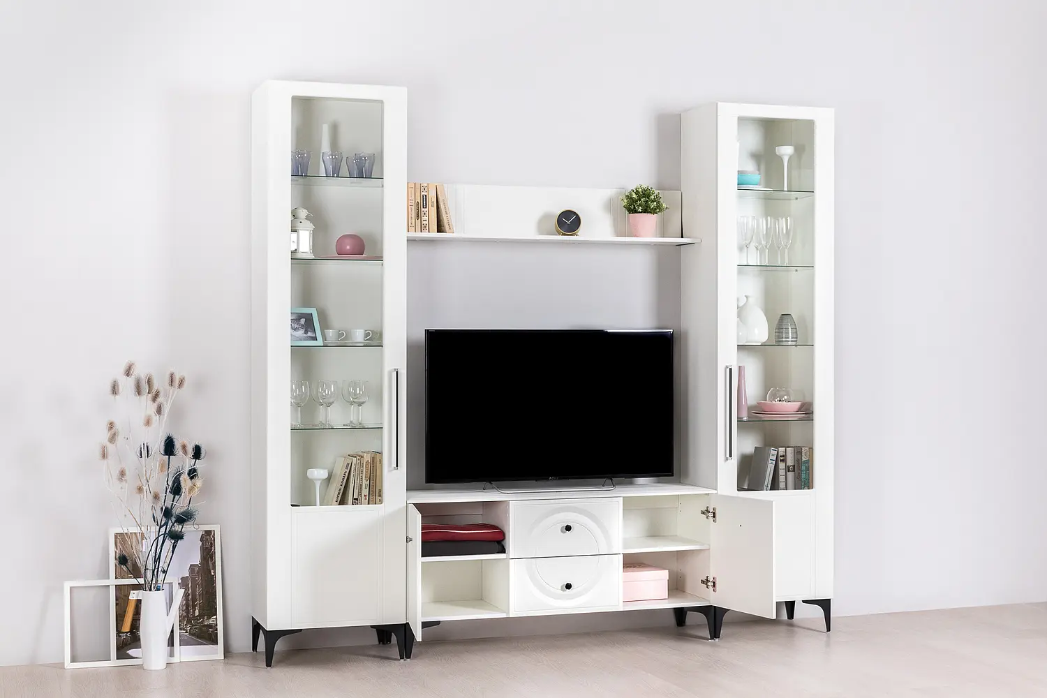 Тумба под ТВ 16.45  Валенсия белый/шагрень (Mob)