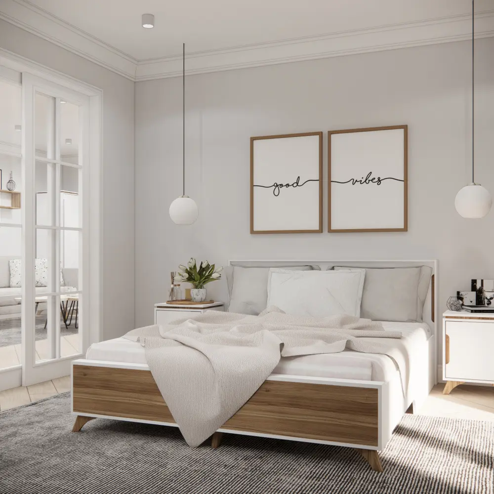 Кровать двуспальная Сканди 160х200 Белый снег/Орех лион (CLP) | Интернет магазин Масса Мебель