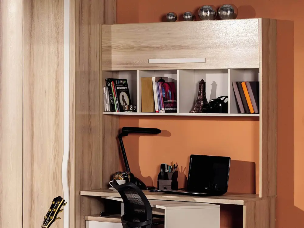 Стол письменный угол слева Марта-2 (Дуб золотой/Белый глянец) ЛД | Интернет магазин Масса Мебель