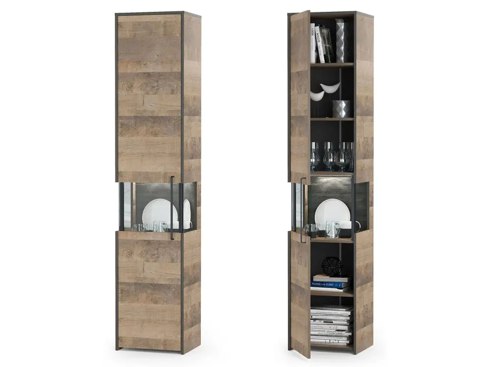 Шкаф-пенал с витриной Тровор 13.205  Дуб Гранж Песочный К356, Интра (Mob) | Интернет магазин Масса Мебель