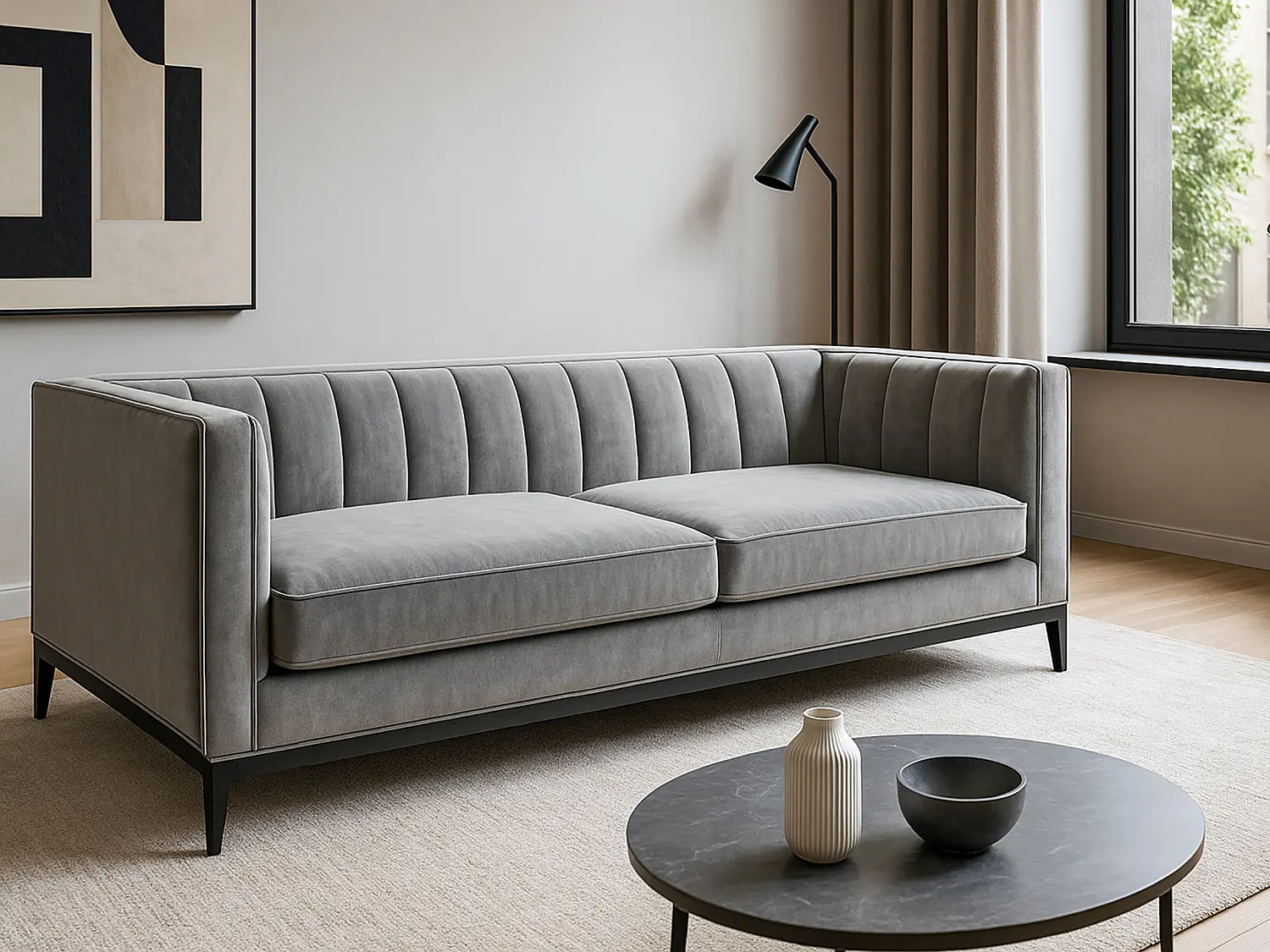 Диван прямой Фенди серый велюр (MAI) Выставочный образец