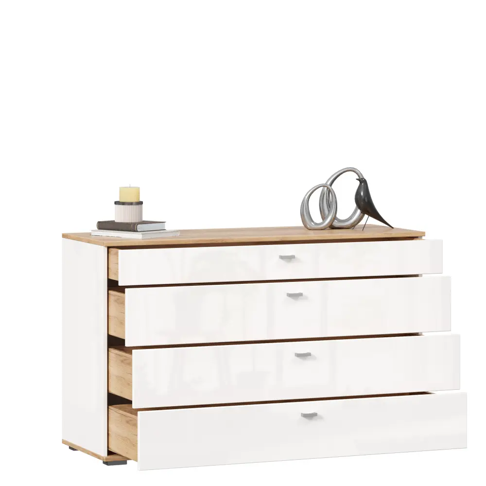 Комод Фиджи 1200 с 4 ящиками (Дуб Золотой/Белый) ЛД - интернет магазин Масса Мебель