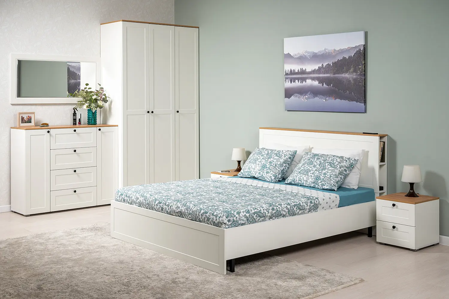 Комплект мебели в спальню Остин №1 Белый/Дуб золотой (Mob)