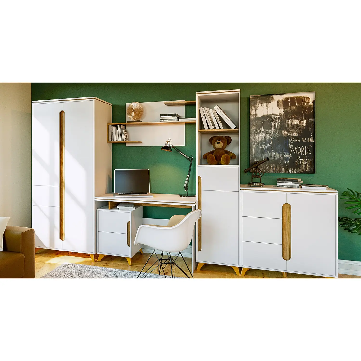 Полка Сканди 1200 Белый снег/орех лион (CLP)