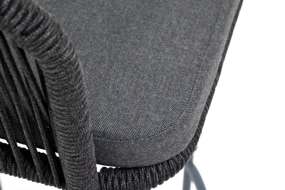 "Марсель" стул барный плетеный из роупа, каркас из стали серый (RAL7022), роуп темно-серый круглый, ткань темно-серая (sis) | Интернет магазин Масса Мебель