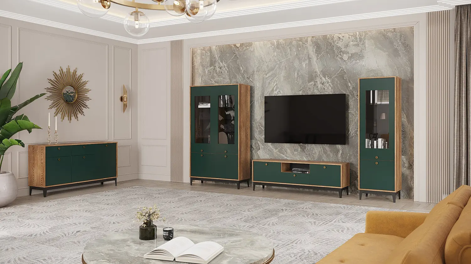 Комплект мебели в гостиную Brass изумруд/каштан (NK)